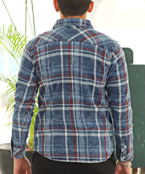 セール インディゴチェックシャツ シャツ メンズ 長袖 チェックシャツ 先染め ウエスタン ラグスタイル Luxstyle Magaseek