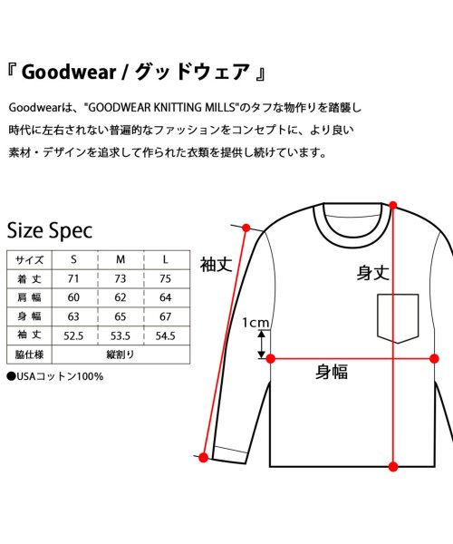 Goodwear(グッドウェア)/Goodwear グッドウェア USAコットン 袖リブ ポケット付き ロングスリーブTシャツ ロンT 長袖 スーパービッグシルエット オーバーサイズ/img07