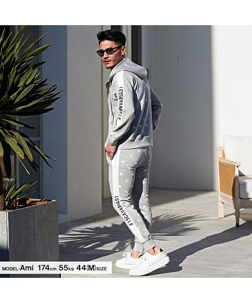 セール Cavaria バッグ総柄サイドラインストレッチジップアップ長袖パーカー ジップアップ ダブルジップ 黒 ラグジュアリースポーツ ラグスポ キャバリア Cavaria Magaseek