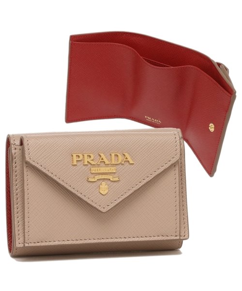 PRADA(プラダ)/プラダ 三つ折り財布 サフィアーノマルチカラー ミニ財布 ベージュ レッド レディース PRADA 1MH021 ZLP F0KNX/img01