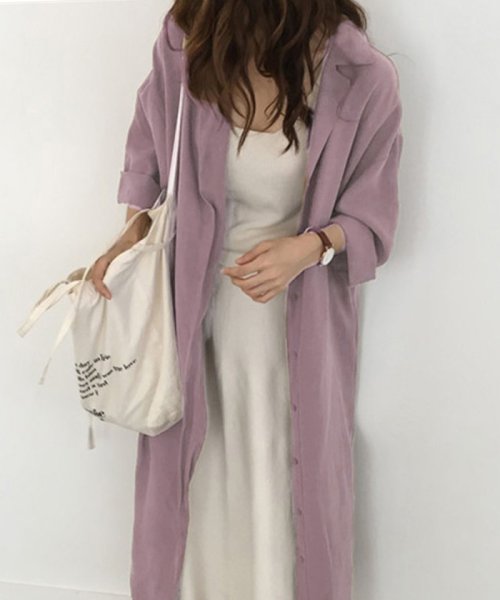ワンピース シャツワンピース ガウンシャツ シャツ ロング 羽織 韓国 ファッション ゆったりロングガウンシャツワンピース フューティアランド Futier Land Magaseek