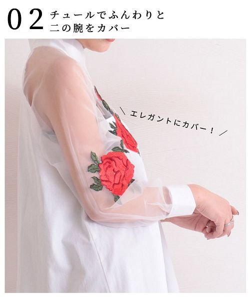 Sawa a la mode(サワアラモード)/薔薇刺繍浮き立つシアーシャツチュニック/img13