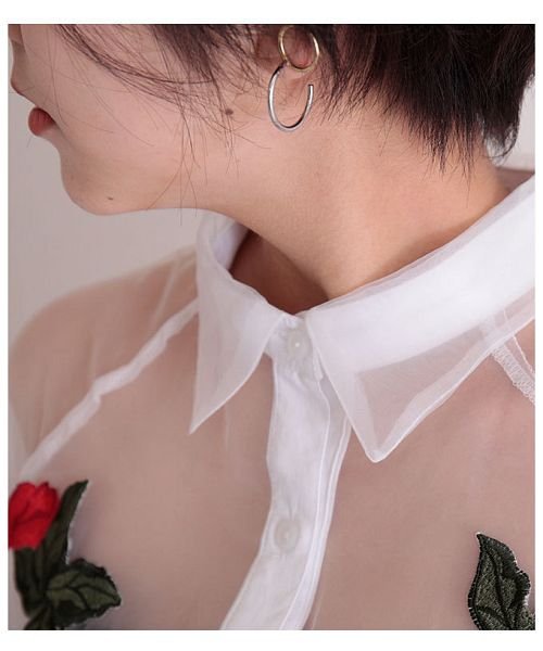 Sawa a la mode(サワアラモード)/薔薇刺繍浮き立つシアーシャツチュニック/img18