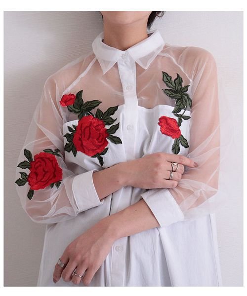 Sawa a la mode(サワアラモード)/薔薇刺繍浮き立つシアーシャツチュニック/img24