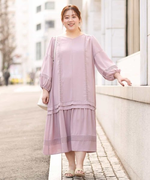 大きいサイズ 洗える ナチュラルテイストワンピース
