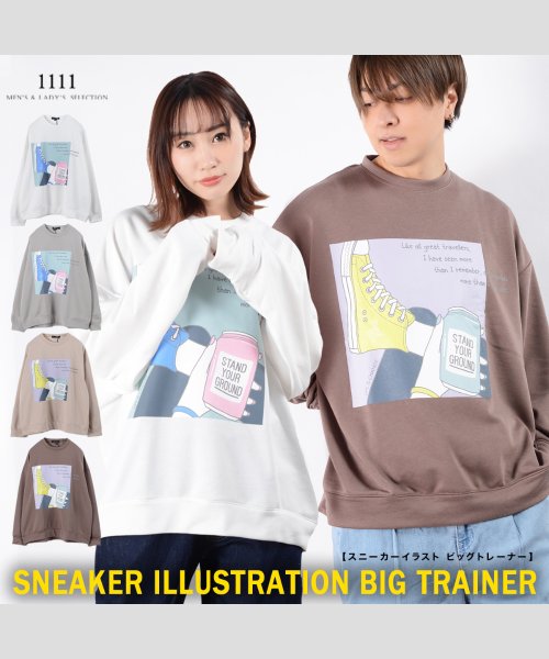 1111clothing(ワンフォークロージング)/◆スニーカーイラスト ビッグトレーナー◆ ビッグシルエット トレーナー メンズ オーバーサイズ トレーナー レディース スウェット 大きいサイズ メンズ スエッ/img01