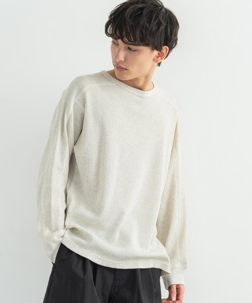 カットソー メンズ ニットソー 長袖 Tシャツ ロンt ワッフル 綿 無地 ラグラン スプリットスリーブ ゆったり カジュアル ミリタリー 春 日本製 国産 U ロッキーモンロー Rocky Monroe Magaseek