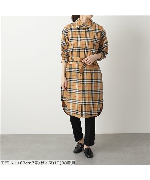 セール 41 Off シャツワンピ ロング丈 長袖シャツ チュニック ワンピース バーバリーチェック Antique Yel Ip Chk レディース バーバリー Burberry Magaseek