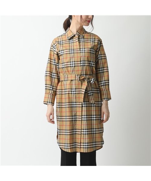 セール シャツワンピ ロング丈 長袖シャツ チュニック ワンピース バーバリーチェック Antique Yel Ip Chk レディース バーバリー Burberry Magaseek