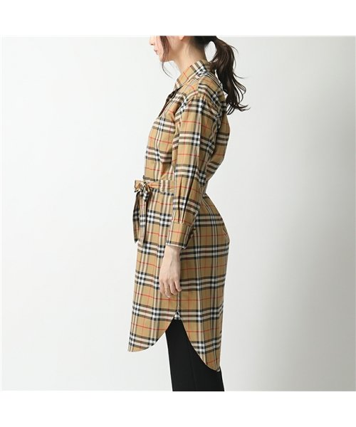 セール シャツワンピ ロング丈 長袖シャツ チュニック ワンピース バーバリーチェック Antique Yel Ip Chk レディース バーバリー Burberry Magaseek