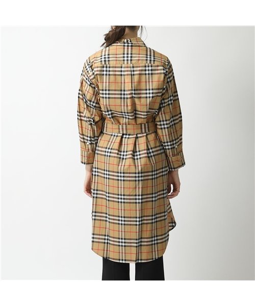 セール 41 Off シャツワンピ ロング丈 長袖シャツ チュニック ワンピース バーバリーチェック Antique Yel Ip Chk レディース バーバリー Burberry Magaseek