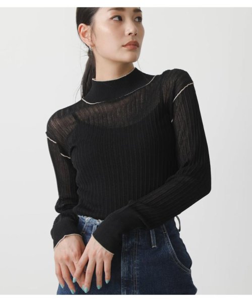 AZUL by moussy(アズールバイマウジー)/SHEER COLOR STITCH KNIT TOPS/img01