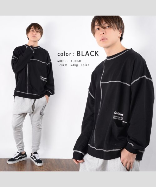 1111clothing(ワンフォークロージング)/◆異素材 ドッキング ビッグトレーナー◆ ビッグシルエット トレーナー メンズ オーバーサイズ トレーナー レディース スウェット メンズ ストリート おしゃれ/img15