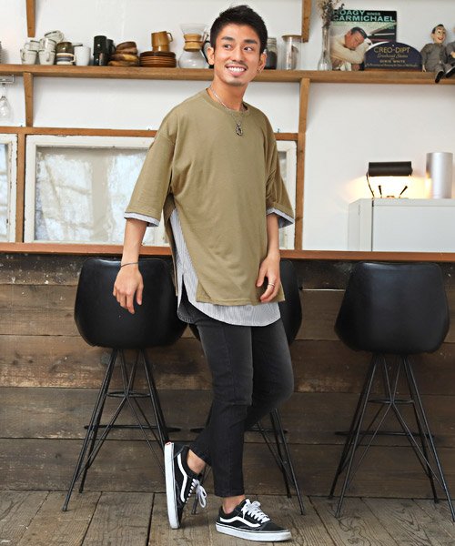 セール 15 Off T R天竺ストライプ柄フェイクレイヤードtシャツ Tシャツ メンズ 半袖 フェイクレイヤード ストライプ 無地 ラグスタイル Luxstyle Magaseek