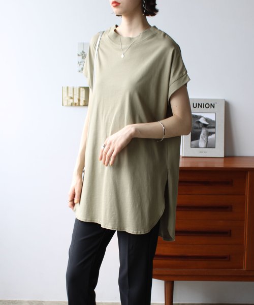 GeeRA(ジーラ)/綿100%フレンチスリーブチュニックTシャツ/img03