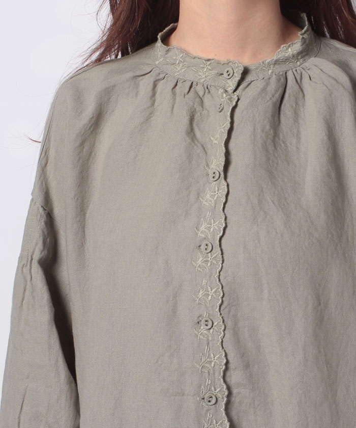 最安値挑戦 新品 サマンサモスモス 35th Slowlinen 刺繍ワンピース ベージュ シャツ ブラウス 七分 長袖