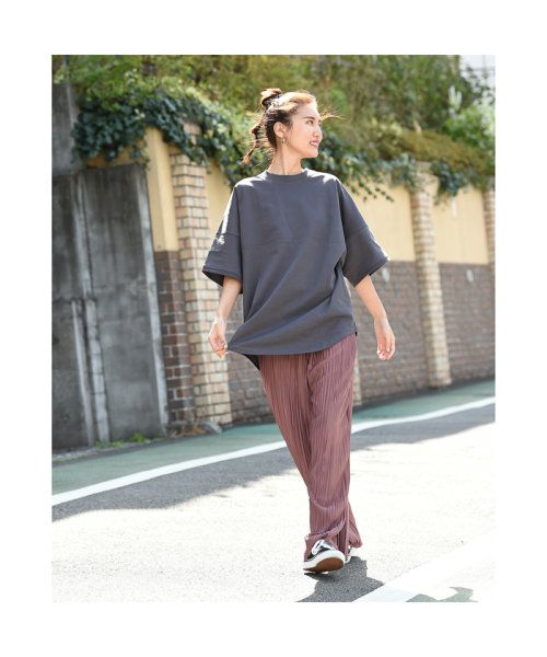 MAC HOUSE(women)(マックハウス（レディース）)/NAVY ネイビー オーガニックコットン 袖リブ切り替えTシャツ OGCS1007/img03