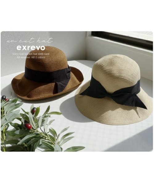 exrevo(エクレボ)/【洗える！UVカット ハット】リボン 日よけ UV つば広帽 畳める レディース 帽子 トレンド UV対策 紫外線対策 グレージュ ブラック チューリップハット/img06