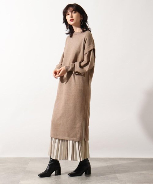 セール 洗える レイヤードボリュームスリーブニットワンピース オゾック Ozoc Magaseek