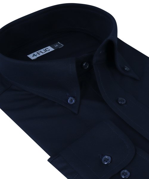時短シャツ ノーアイロン ワイシャツ ニットシャツ ストレッチ ポロシャツ メンズ シャツ ビジネス ボタンダウン ネイビー Yシャツ カッターシャツ 長袖 吸 フリック Flic Magaseek