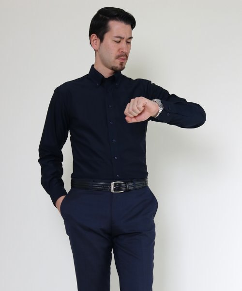 時短シャツ ノーアイロン ワイシャツ ニットシャツ ストレッチ ポロシャツ メンズ シャツ ビジネス ボタンダウン ネイビー Yシャツ カッターシャツ 長袖 吸 フリック Flic Magaseek