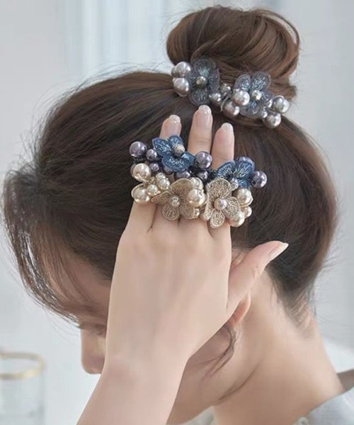 ヘアゴム はな パール おしゃれ ヘアアクセサリー リボン結び シンプル 髪留め