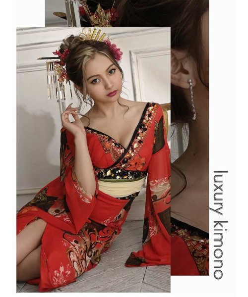 流遊 花魁 着物ドレス キャバドレス 花柄 和装 木村有希