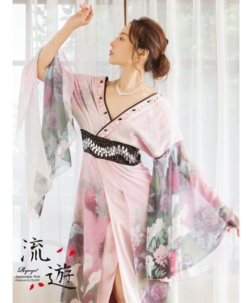 和柄ドレス キャバ キャバ 花魁ドレス キャバドレス 花魁 キャバドレス 着物ドレス ピンク リューユ Rew You Magaseek