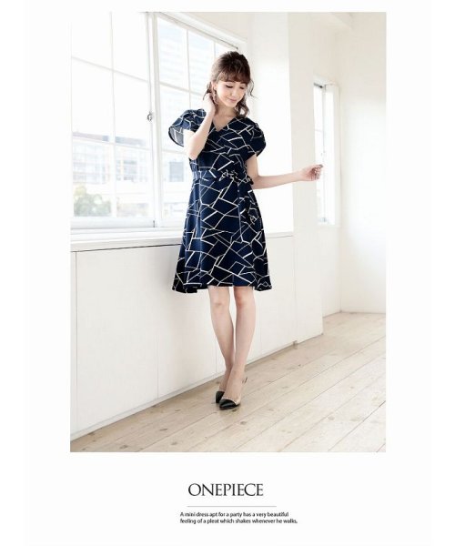 幾何学柄 ワンピース キャバワンピ フレアー キャバドレス ワンピース Aライン 膝丈 キャバドレス リューユ Rew You Magaseek