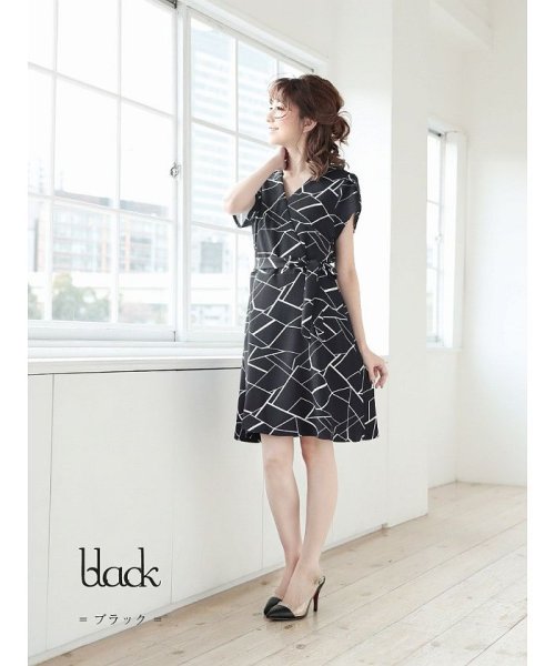 幾何学柄 ワンピース キャバワンピ フレアー キャバドレス ワンピース Aライン 膝丈 キャバドレス リューユ Rew You Magaseek