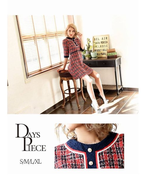 Rew-You(リューユ)/DaysPiece 韓国ドレス 五分袖 スカートセットアップ ツイード チェック/img06