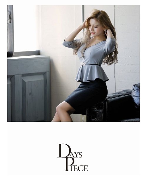 Rew-You(リューユ)/DaysPiece バイカラー ペプラム スカートセットアップ ベルト付き 袖付き/img12