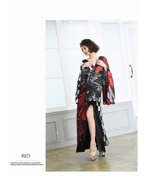 Rew-You(リューユ)/流遊 和柄ドレス 花魁 キャバドレス 大きいサイズ 赤/img02