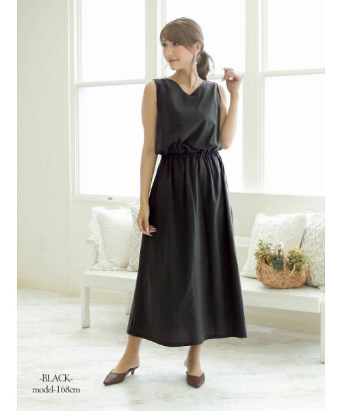 ノースリーブ ウエストゴム ワンピース コットン 無地 アールベート Rvate Magaseek