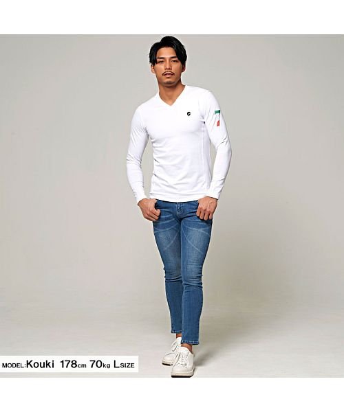 セール 長袖tシャツ メンズ ブランド ロンt Vネック エンブレム ワンポイント おしゃれ ブラック グレー ホワイト 白 黒 カジュアル スポーティー ラグジュアリ ヴィオラ Viola Magaseek