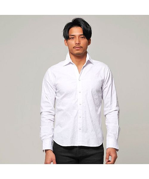 シャツ メンズ トップス カジュアルシャツ 羽織り 長袖 ロゴ 総柄 刺繍 細身 タイト ストレッチ コットン イタリー ミラノ オフホワイト ブラック 白 黒 ヴィオラ Viola Magaseek