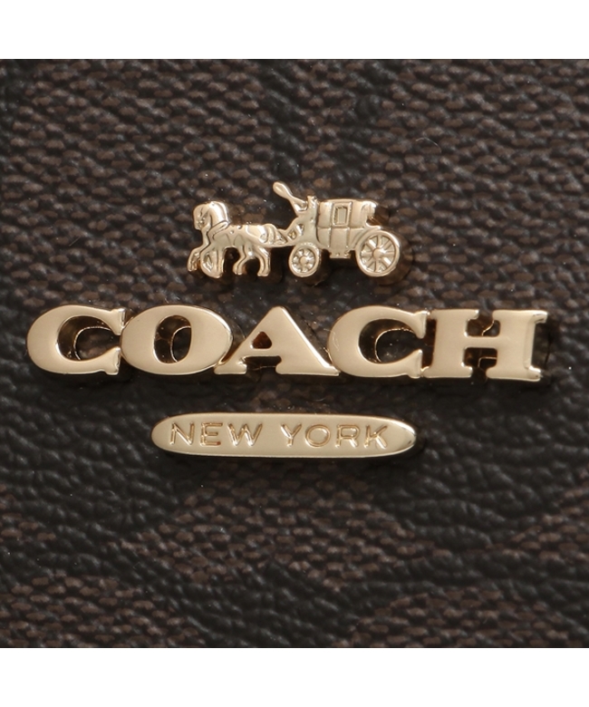 美品 COACH コーチ シグネチャー PVC ゴールド 金ロゴ 茶トートバッグ