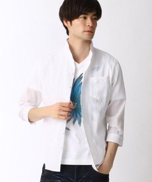 HIDEAWAYS NICOLE(ハイダウェイ ニコル)/先染めラメクレープ七分袖シャツ/img01