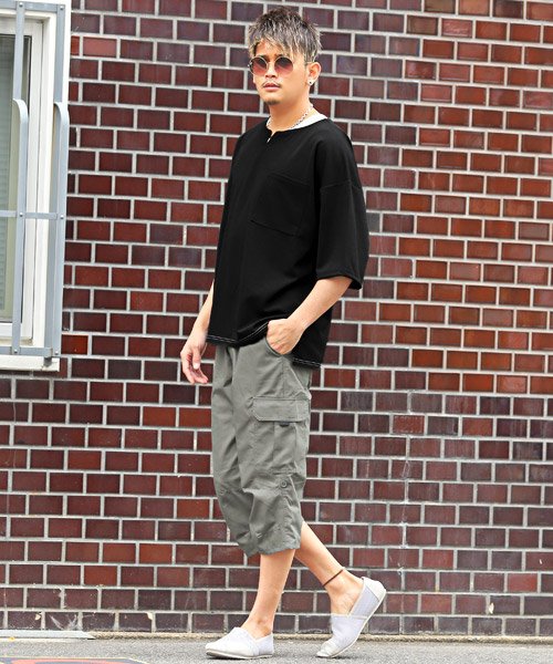 梨地キーネックtシャツ タンクトップアンサンブル Tシャツ タンクトップ メンズ 半袖 アンサンブル 2点セット 重ね着 春夏 ラグスタイル Luxstyle Magaseek