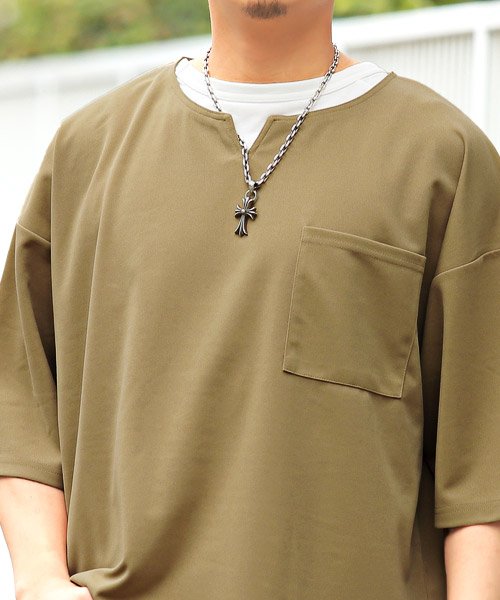 梨地キーネックtシャツ タンクトップアンサンブル Tシャツ タンクトップ メンズ 半袖 アンサンブル 2点セット 重ね着 春夏 ラグスタイル Luxstyle Magaseek