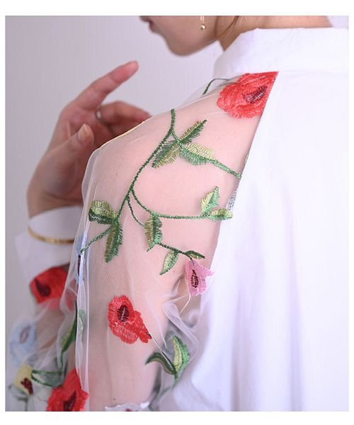 Sawa a la mode(サワアラモード)/チュール切替え花刺繍のシャツチュニック/img05