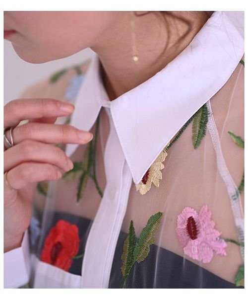 Sawa a la mode(サワアラモード)/チュール切替え花刺繍のシャツチュニック/img14
