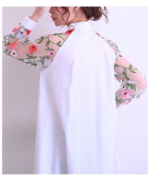 Sawa a la mode(サワアラモード)/チュール切替え花刺繍のシャツチュニック/img15