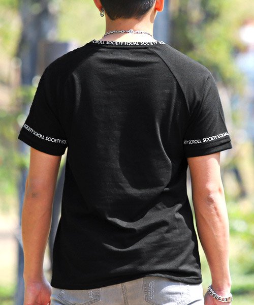 LUXSTYLE(ラグスタイル)/ラグランエンボスVネックTシャツ/Tシャツ メンズ 半袖 Vネック ロゴ プリント/img01