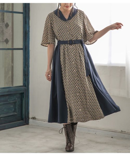 レトロ配色シャツワンピース オシャレウォーカー Osharewalker Magaseek