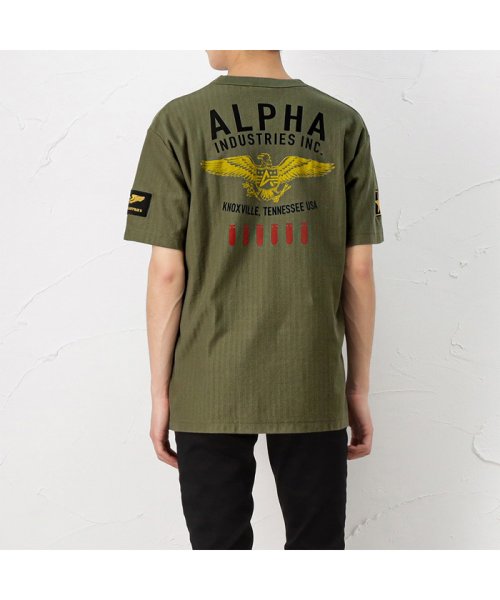 MAC HOUSE(men)(マックハウス（メンズ）)/ALPHA アルファ ヘリンボーン半袖プリントTシャツ TC1477－0/img03