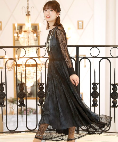 クーポン開催中 レースアウター インナーワンピースセット ロングスカート 結婚式ワンピース 二次会 謝恩会 セレモニー大きいサイズ対応フォーマルパーティードレス プールヴー Pourvous Magaseek