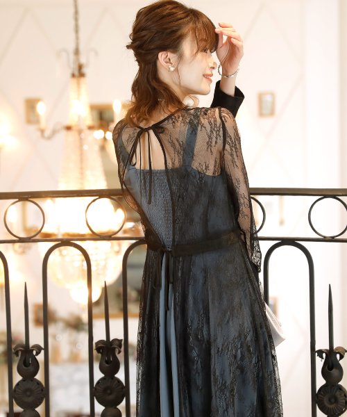 クーポン開催中 レースアウター インナーワンピースセット ロングスカート 結婚式ワンピース 二次会 謝恩会 セレモニー大きいサイズ対応フォーマルパーティードレス プールヴー Pourvous Magaseek