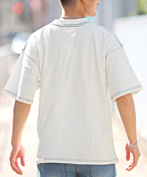 LUXSTYLE(ラグスタイル)/ヘビーウェイトステッチデザインTシャツ/Tシャツ メンズ 半袖 ビッグシルエット ステッチ 胸ポケット/img01
