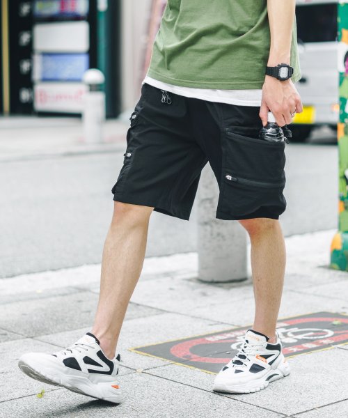 カーゴパンツ ショート ハーフ 短パン 膝上 メンズ ミリタリー ワーク アウトドア フェス キャンプ 無地 シンプル ゆったり 大容量ポケット 9850